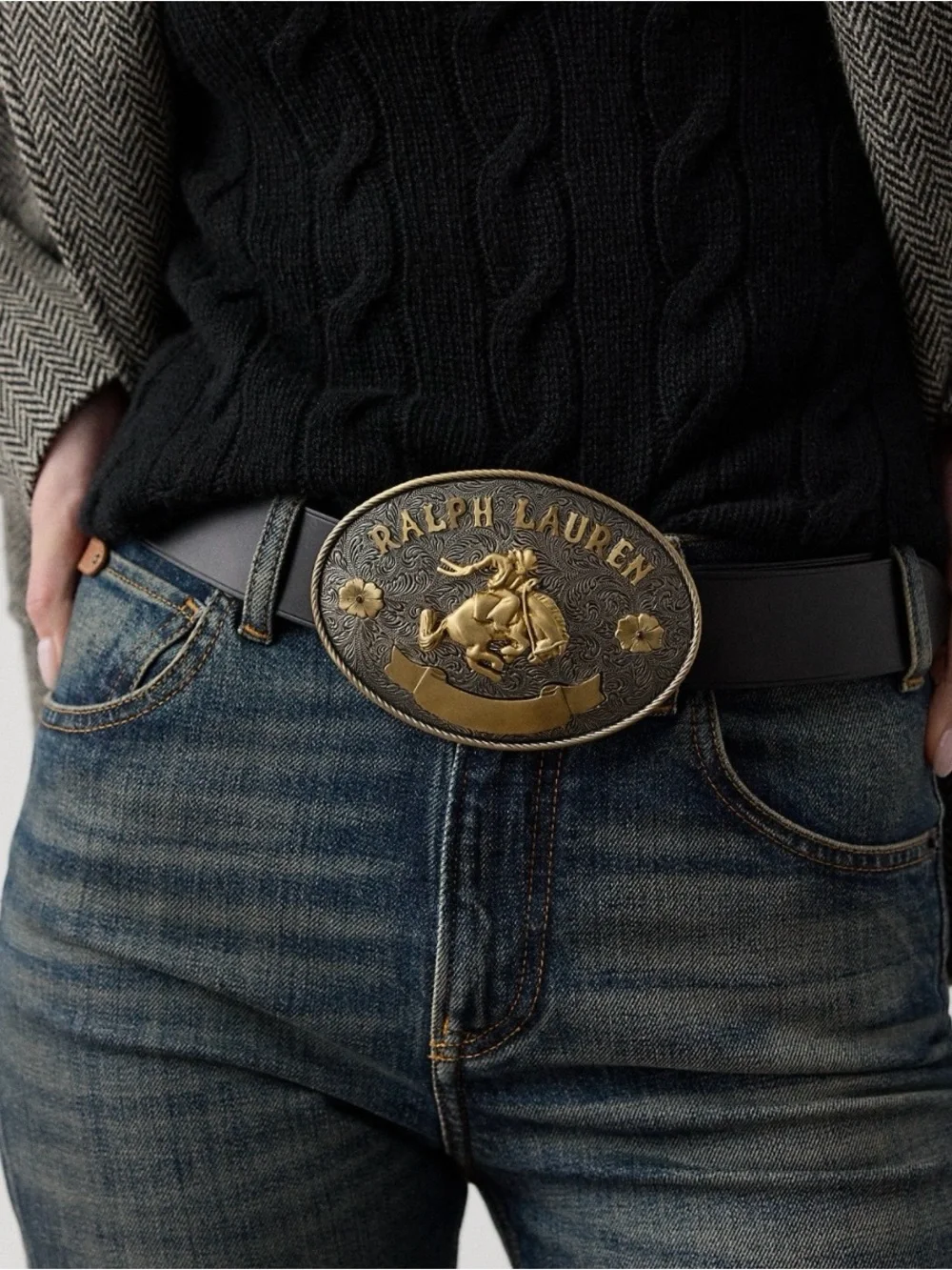Ralph Lauren Collection | Rodeo-Buckle Vachetta Leather Wide Belt